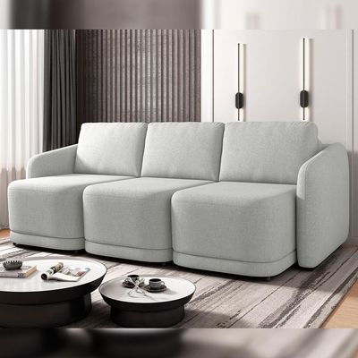 Sofá Cama para Sala de Estar 3 Lugares 276cm Montserrat K01 Linho Cinza - Lyam Decor