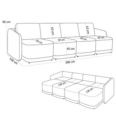 Sofá Cama para Sala de Estar 4 Lugares 396cm Montserrat K01 Linho Bege - Lyam Decor