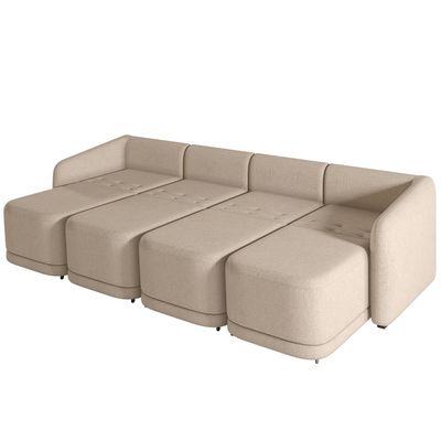 Sofá Cama para Sala de Estar 4 Lugares 396cm Montserrat K01 Linho Bege - Lyam Decor