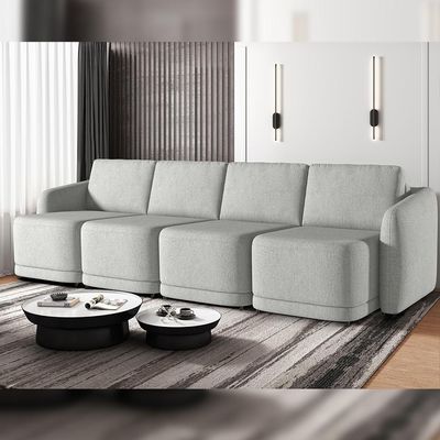 Sofá Cama para Sala de Estar 4 Lugares 396cm Montserrat K01 Linho Cinza - Lyam Decor