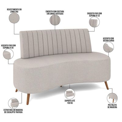 Sofá Chaise Living 2 Lugares 160cm para Sala Cayman K01 Linho Cru - Lyam Decor