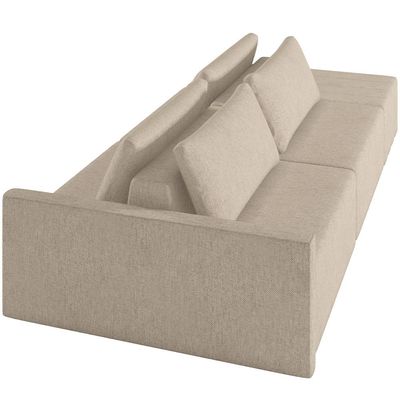 Sofá Ilha Modular para Sala 252cm com Puff Dublin K01 Linho Bege - Lyam Decor