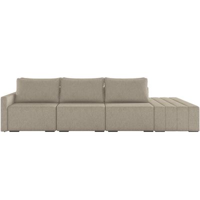 Sofá Ilha Modular para Sala 312cm com Puff Dublin K01 Linho Bege - Lyam Decor