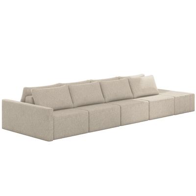 Sofá Ilha Modular para Sala 392cm com Puff Dublin K01 Linho Bege - Lyam Decor