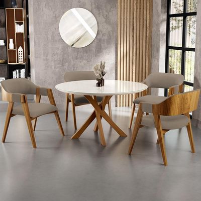 Cadeira Para Sala de Jantar e Estar Living Estofada Suran L02 Bouclê Bege - Lyam