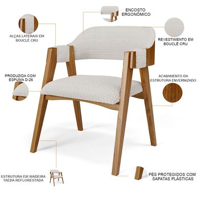 Cadeira Para Sala de Jantar e Estar Living Estofada Suran L02 Bouclê Cru - Lyam