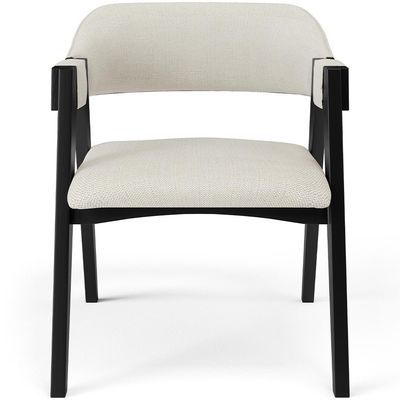 Cadeira Para Sala de Jantar e Estar Living Estofada Suran L02 Preto Linho Champagne - Lyam