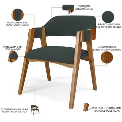 Cadeira Para Sala de Jantar e Estar Living Estofada Suran L02 Suede Verde Musgo - Lyam