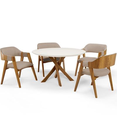 Cadeira Para Sala de Jantar e Estar Living Estofada Suran L02 Linho Bege Escuro - Lyam