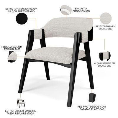 Kit 02 Cadeiras Para Sala de Jantar e Estar Living Estofada Suran L02 Preto Bouclê Cru - Lyam