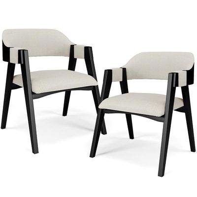 Kit 02 Cadeiras Para Sala de Jantar e Estar Living Estofada Suran L02 Preto Linho Champagne - Lyam