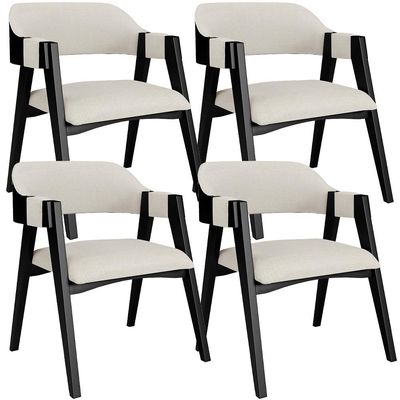 Kit 04 Cadeiras Para Sala de Jantar e Estar Living Estofada Suran L02 Preto Linho Champagne - Lyam