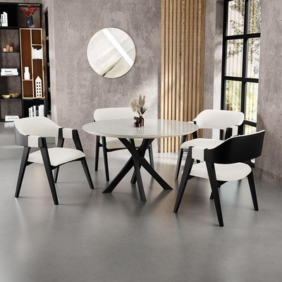 Kit 04 Cadeiras Para Sala de Jantar e Estar Living Estofada Suran L02 Preto Linho Champagne - Lyam