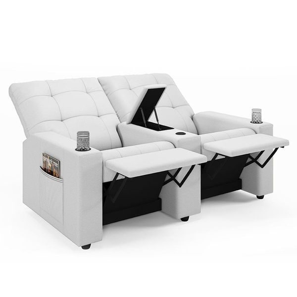 Poltrona do Papai Reclinável Cinema 2 Lugares Manual Baú USB Haifa F05 Facto Branco - Lyam Decor