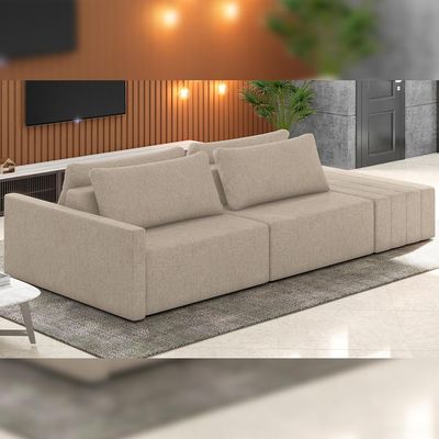Sofá Ilha Modular para Sala 232cm com Puff Dublin K01 Linho Bege - Lyam Decor