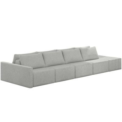 Sofá Ilha Modular para Sala 432cm com Puff Dublin K01 Linho Cinza - Lyam Decor