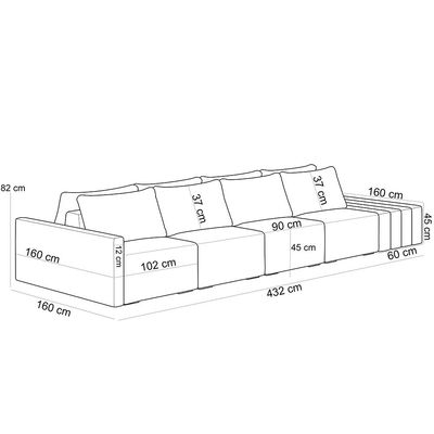 Sofá Ilha Modular para Sala 432cm com Puff Dublin K01 Linho Bege - Lyam Decor