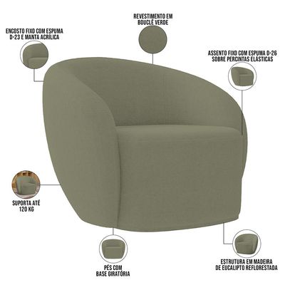 Poltrona Decorativa Para Sala de Estar Living Gliese K01 Bouclê Verde - Lyam Decor