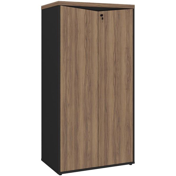 Armário Para Escritório 160cm 02 Portas com Chave Unik A02 Nogal Preto - Lyam Decor