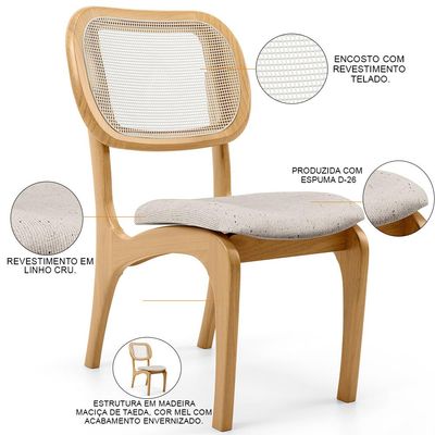 Cadeira Para Sala de Jantar Cozinha Estofada e Tela Mariah L02 Linho Cru - Lyam Decor