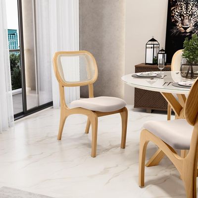 Cadeira Para Sala de Jantar Cozinha Estofada e Tela Mariah L02 Seude Bege - Lyam Decor