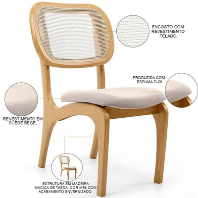 Cadeira Para Sala de Jantar Cozinha Estofada e Tela Mariah L02 Seude Bege - Lyam Decor
