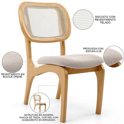 Cadeira Para Sala de Jantar Cozinha Estofada e Tela Mariah L02 Bouclê Creme - Lyam Decor