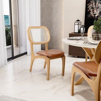 Cadeira Para Sala de Jantar Cozinha Estofada e Tela Mariah L02 Couríssimo Camel - Lyam Decor