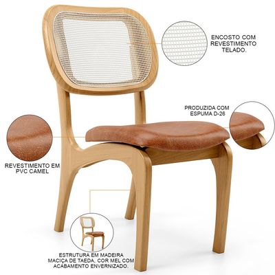 Cadeira Para Sala de Jantar Cozinha Estofada e Tela Mariah L02 Couríssimo Camel - Lyam Decor