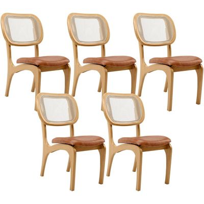 Kit 5 Cadeiras Para Sala de Jantar Cozinha Estofada e Tela Mariah L02 Couríssimo Camel - Lyam Decor