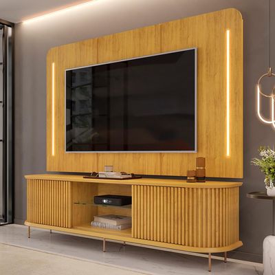 Rack Para Sala Ripado com Painel Para TV 75 Pol Atlantis D05 Cedro - Lyam Decor