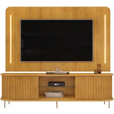 Rack Para Sala Ripado com Painel Para TV 75 Pol Atlantis D05 Cedro - Lyam Decor