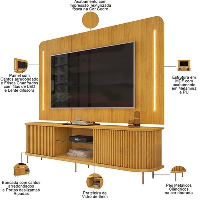 Rack Para Sala Ripado com Painel Para TV 75 Pol Atlantis D05 Cedro - Lyam Decor