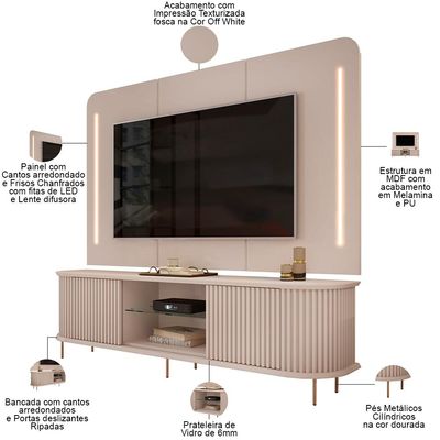 Rack Para Sala Ripado com Painel Para TV 75 Pol Atlantis D05 Off White - Lyam Decor