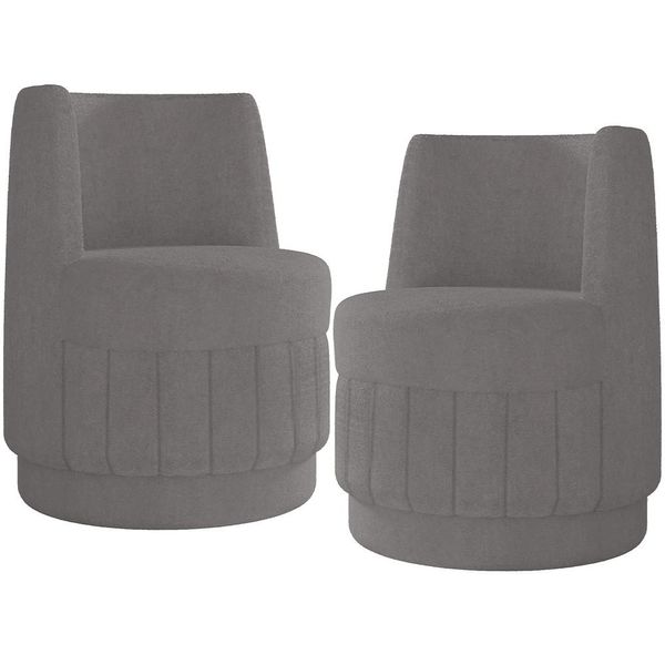 Kit 02 Poltronas Decorativa Giratória Para Sala de Estar Turquia K01 Bouclê Cinza - Lyam Decor