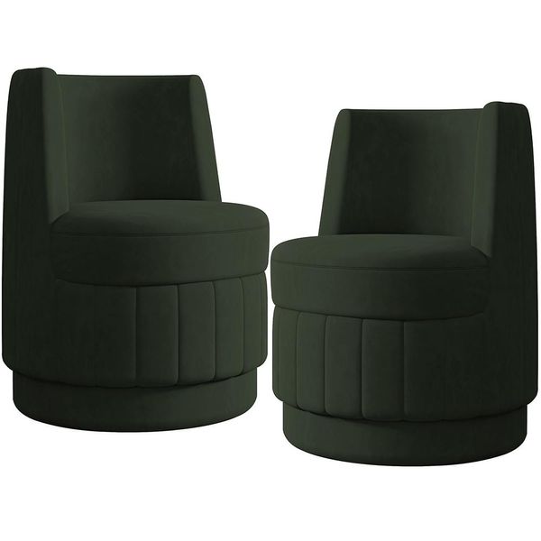 Kit 02 Poltronas Decorativa Giratória Para Sala de Estar Turquia K01 Veludo Verde - Lyam Decor