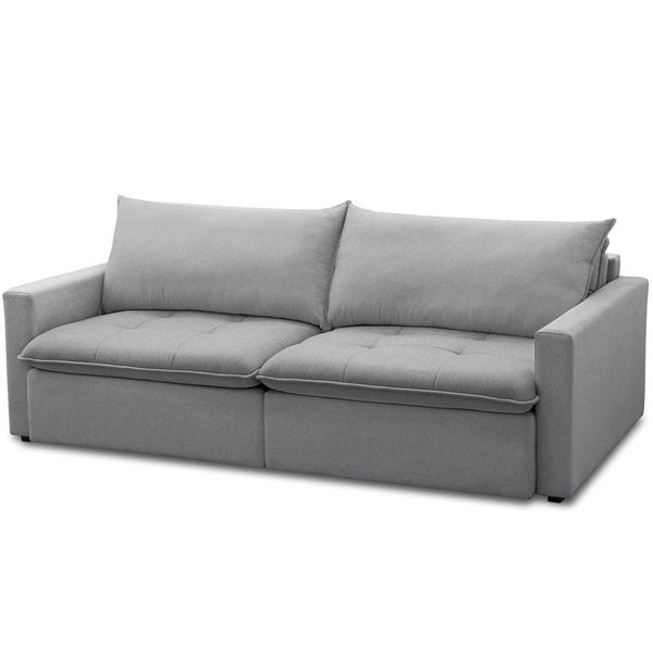 Sofá Cama Retrátil Reclinável Para Sala de Estar 208cm Lari F04 Linho Cinza - Lyam Decor