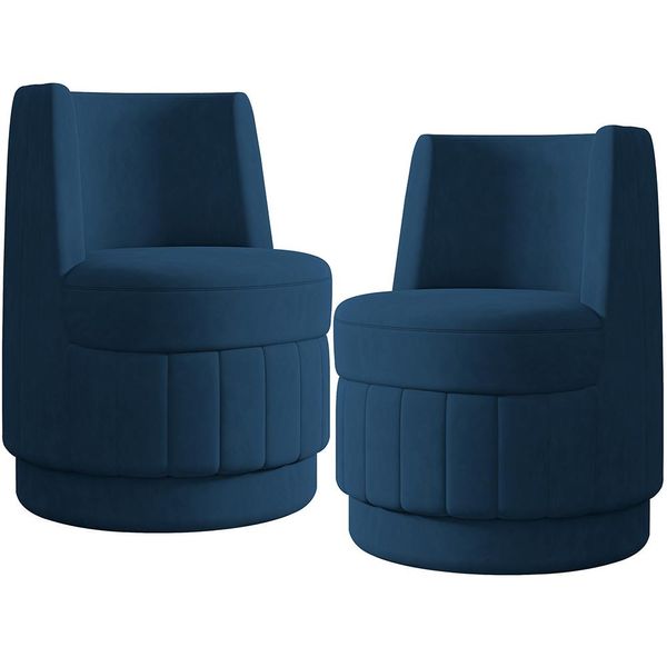Kit 02 Poltronas Decorativa Giratória Para Sala de Estar Turquia K01 Veludo Azul Marinho -Lyam Decor