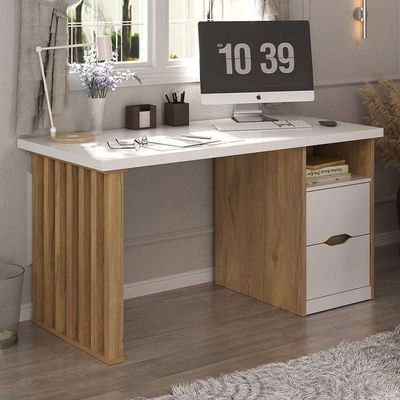 Mesa Escrivaninha Home Office 142cm 2 Gavetas Dora A02 Branco Olmo - Lyam Decor