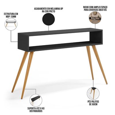 Aparador Para Sala de Estar Pés Palito Mônaco L03 Preto - Lyam Decor