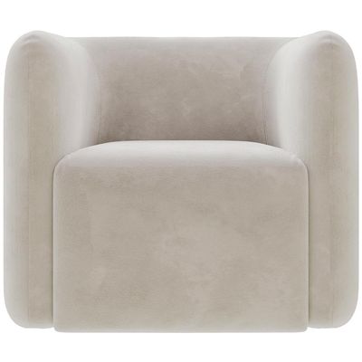 Poltrona Decorativa Para Sala de Estar Fixa Living Peônia K01 Veludo Bege - Lyam Decor