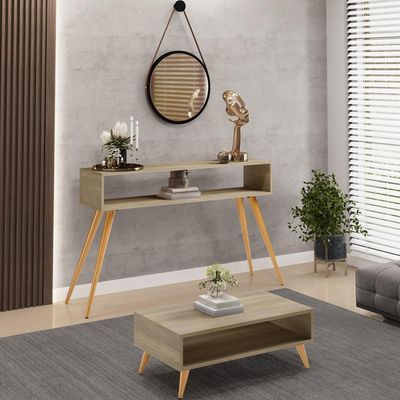 Kit Aparador com Mesa de Centro Mônaco Pés Palito L03 Castanho - Lyam Decor