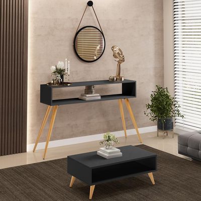 Kit Aparador com Mesa de Centro Mônaco Pés Palito L03 Preto - Lyam Decor