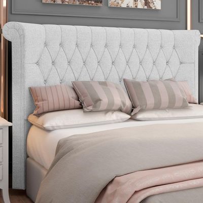 Cabeceira Cama Box Queen 160cm Estofada Meora P05 Linho Cinza Claro - Lyam Decor
