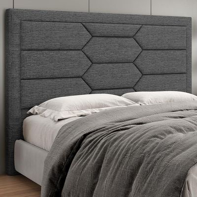 Cabeceira Cama Box King 195cm Estofada Nora P05 Linho Cinza Escuro - Lyam Decor