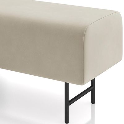 Puff Recamier Decorativo com Pés Industrial 160cm Novara P05 Veludo Bege - Lyam Decor