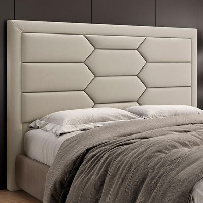 Cabeceira Cama Box Queen 160cm Estofada Nora P05 Veludo Bege - Lyam Decor