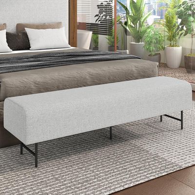 Puff Recamier Decorativo com Pés Industrial 160cm Novara P05 Linho Cinza Claro - Lyam Decor