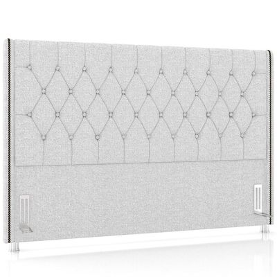 Cabeceira Cama Box King 195cm Estofada Frizza P05 Linho Cinza Claro - Lyam Decor