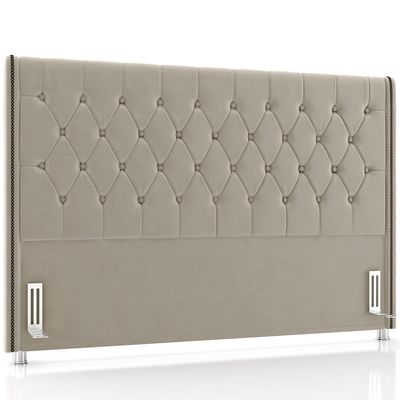 Cabeceira Cama Box Casal 140cm Estofada Frizza P05 Veludo Bege - Lyam Decor